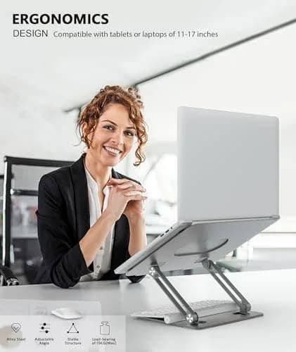 BoYata Adjustable Laptop Stand for Laptops up to 17 Inches, Space Grey | Sturdy Alloy Steel with Ventilation thumbnail 2