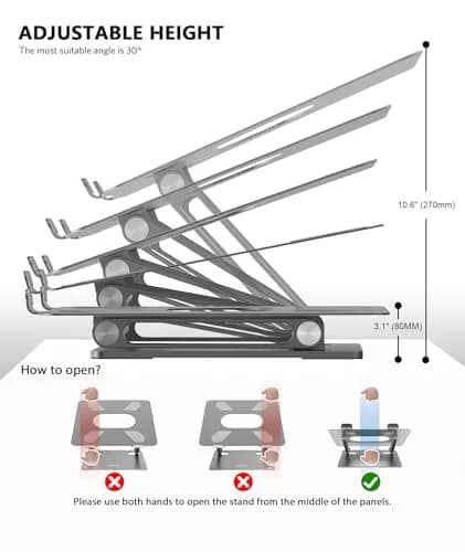 BoYata Adjustable Laptop Stand for Laptops up to 17 Inches, Space Grey | Sturdy Alloy Steel with Ventilation thumbnail 3