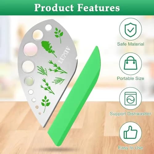 Luxiv Herb Stripper Tool Stainless Steel 9-Hole Leaf Peeler with Knife & Cover | 2 in 1 Cutting & Stripping for Kale, Chard, Basil, Thyme, Rosemary thumbnail 6