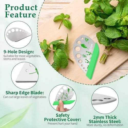 Luxiv Herb Stripper Tool Stainless Steel 9-Hole Leaf Peeler with Knife & Cover | 2 in 1 Cutting & Stripping for Kale, Chard, Basil, Thyme, Rosemary thumbnail 3