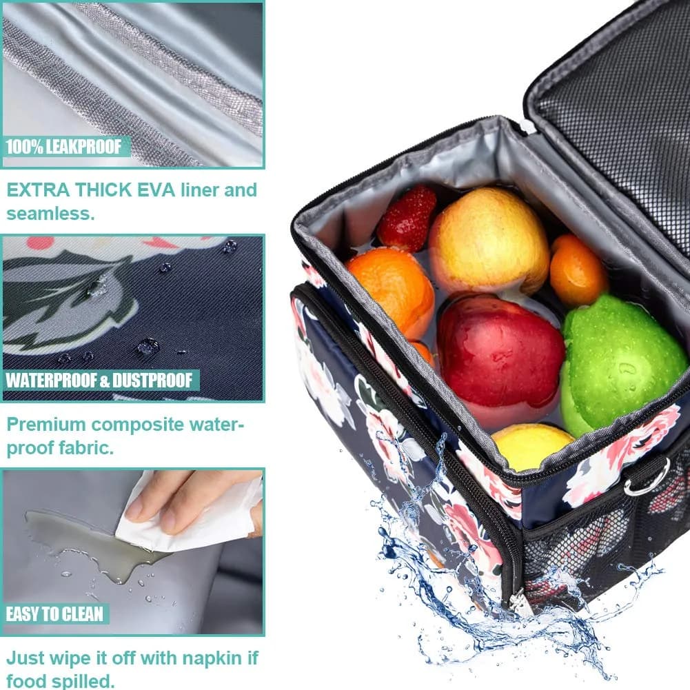Tiblue Insulated Lunch Bag for Women/Men | Leakproof, Reusable, Thermal, Adjustable Shoulder Strap (Medium, Romantic Rose) thumbnail 5