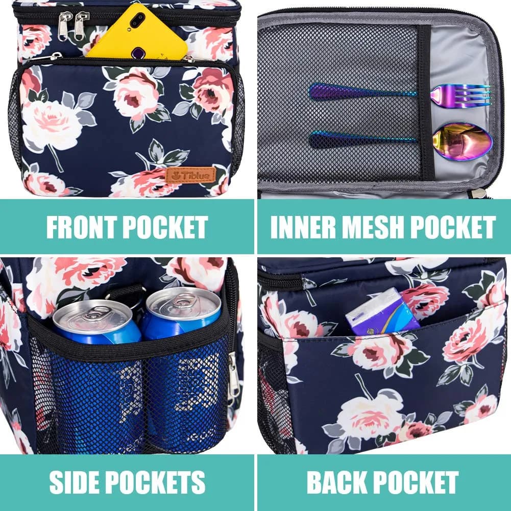 Tiblue Insulated Lunch Bag for Women/Men | Leakproof, Reusable, Thermal, Adjustable Shoulder Strap (Medium, Romantic Rose) thumbnail 6