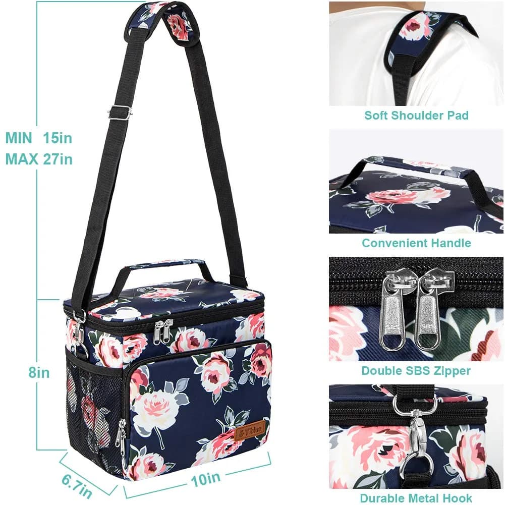 Tiblue Insulated Lunch Bag for Women/Men | Leakproof, Reusable, Thermal, Adjustable Shoulder Strap (Medium, Romantic Rose) thumbnail 2