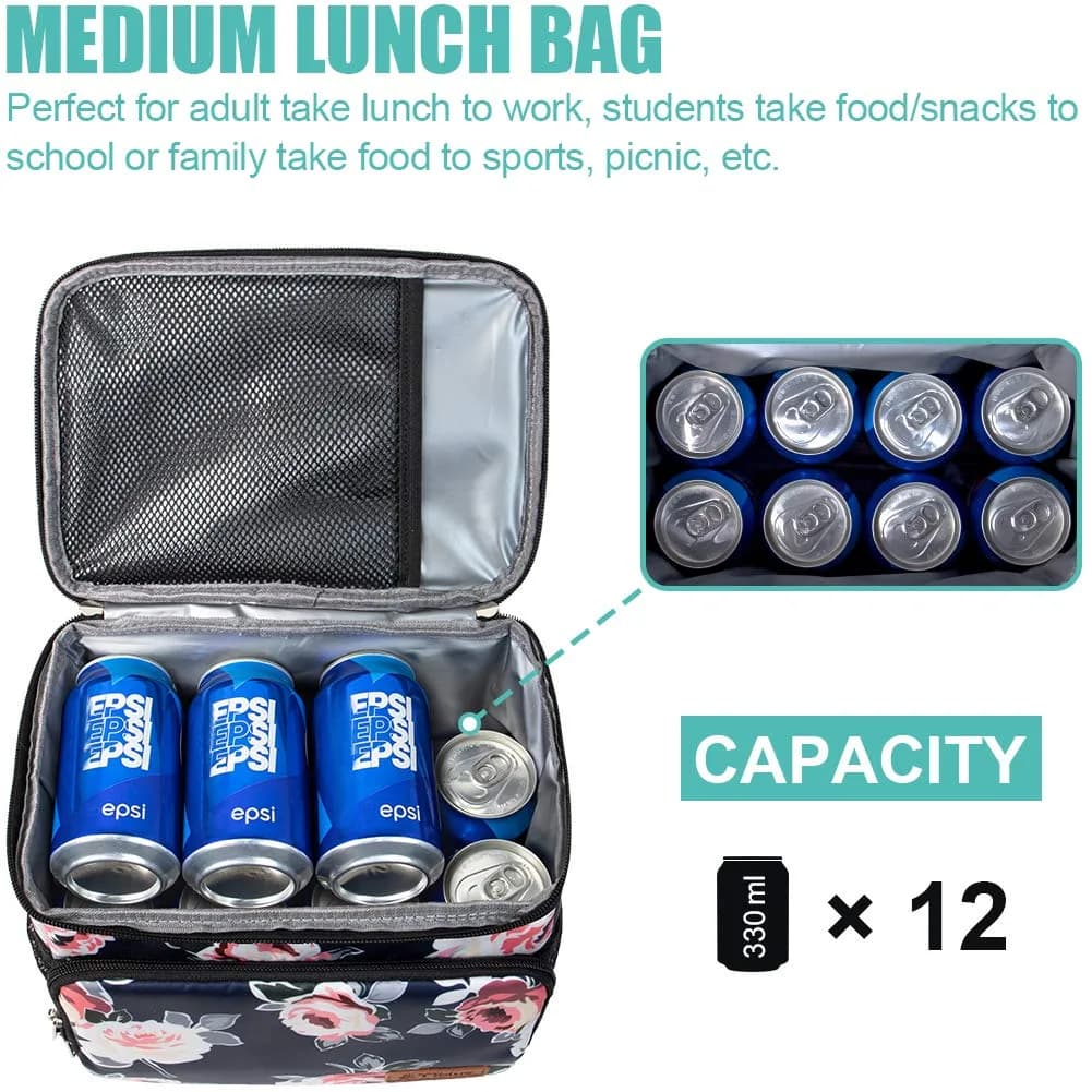 Tiblue Insulated Lunch Bag for Women/Men | Leakproof, Reusable, Thermal, Adjustable Shoulder Strap (Medium, Romantic Rose) thumbnail 3