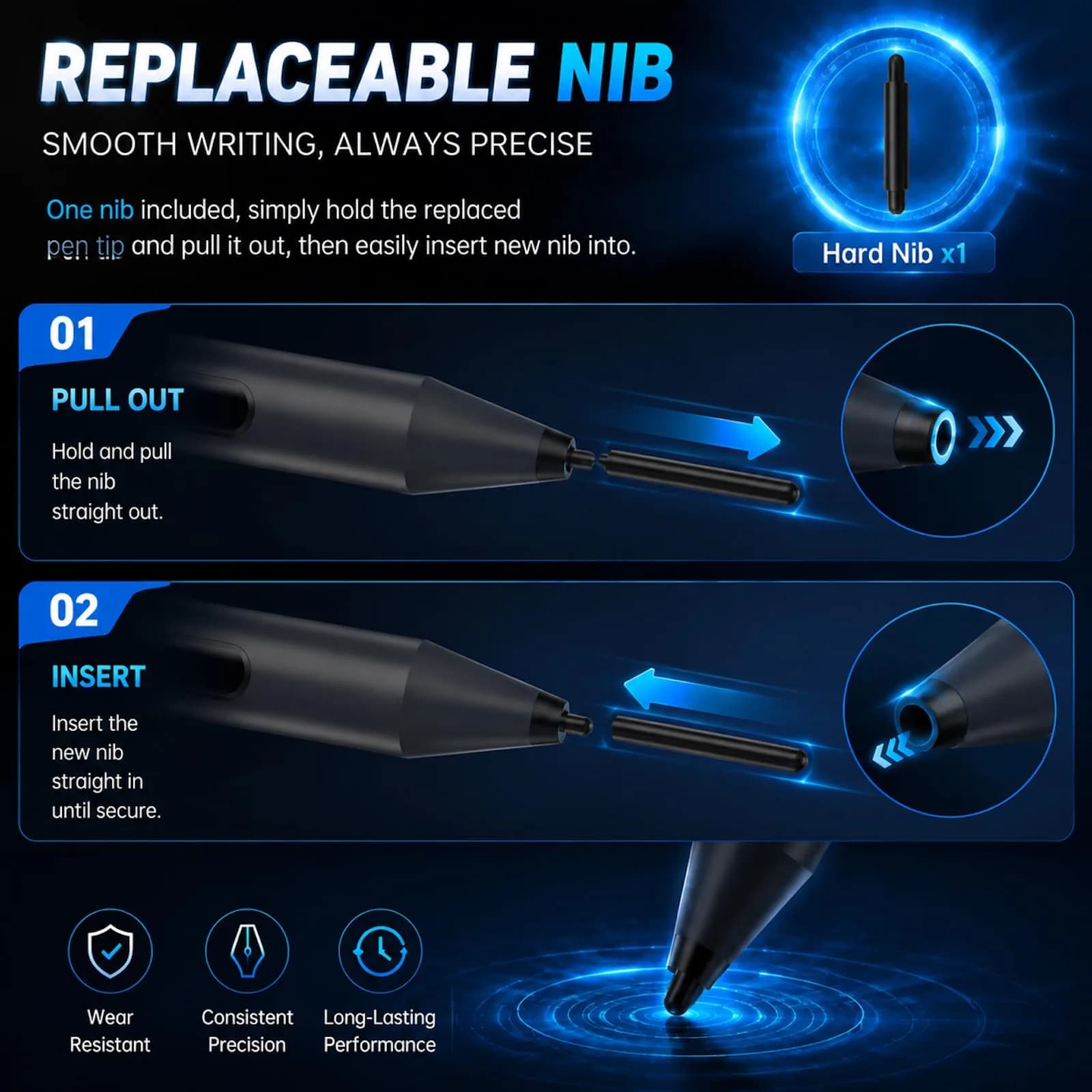 hacey Stylus Pen for Surface Pro & Tablets (Black) | 1024 Pressure, Palm Rejection, Long Battery - view 6