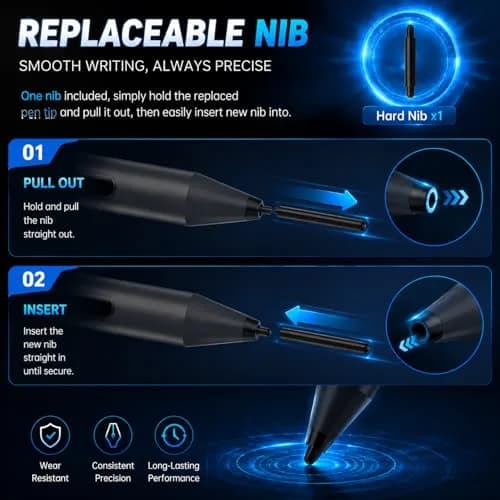 hacey Stylus Pen for Surface Pro & Tablets (Black) | 1024 Pressure, Palm Rejection, Long Battery thumbnail 6