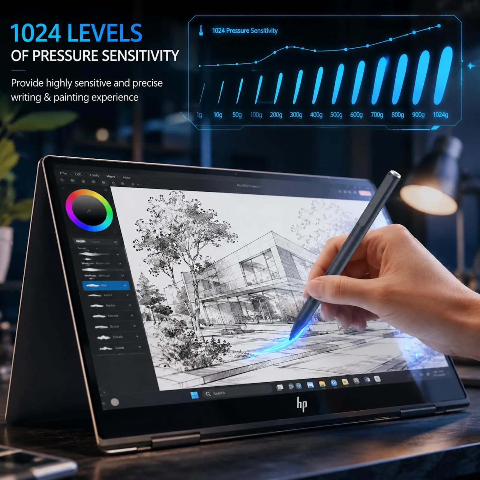 hacey Stylus Pen for Surface Pro & Tablets (Black) | 1024 Pressure, Palm Rejection, Long Battery - view 3