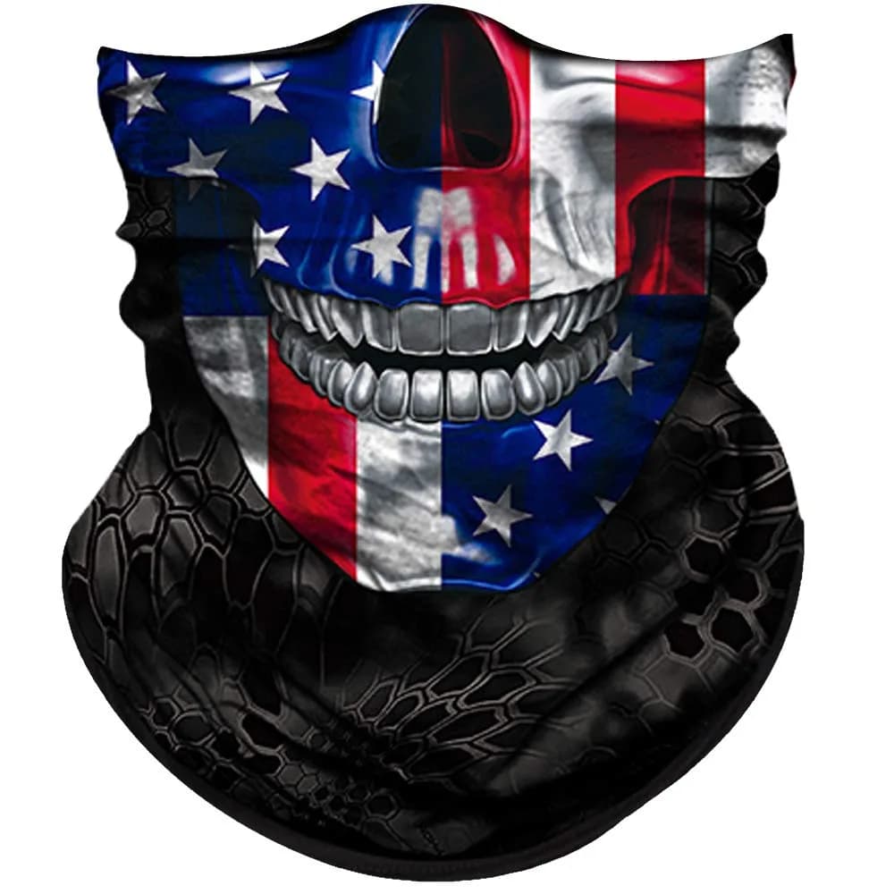 Obacle Skull Face Mask Half - Skull Blue-Red Flag Design for Dust, Wind, and UV Protection thumbnail 1