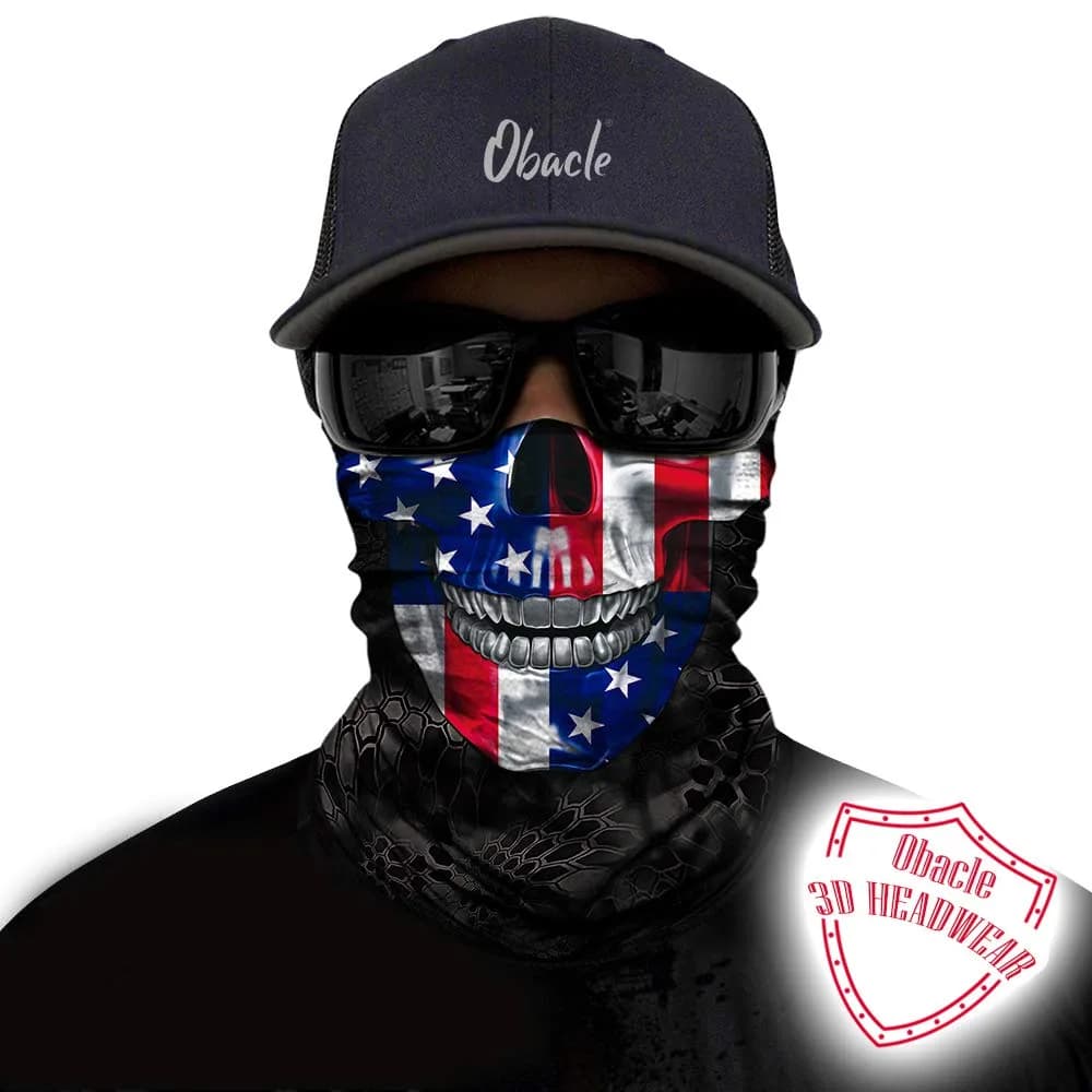 Obacle Skull Face Mask Half - Skull Blue-Red Flag Design for Dust, Wind, and UV Protection thumbnail 2