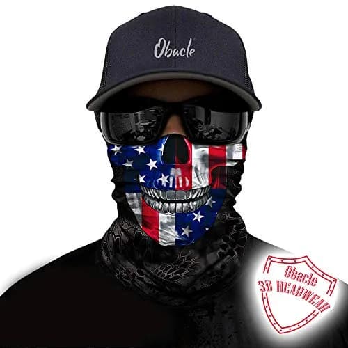 Obacle Skull Face Mask Half - Skull Blue-Red Flag Design for Dust, Wind, and UV Protection - view 2