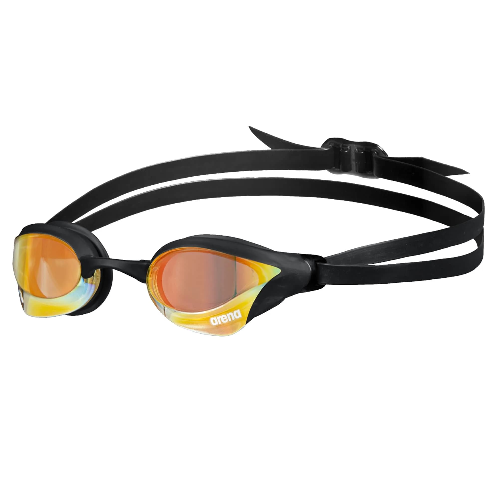 ARENA Cobra Core Swipe Racing Swim Goggles Pro Competitive Swimmers Adult Men Women Anti-Fog Coating Polycarbonate Hard Mirrored Lens, Emerald/Peacock — Yellow Copper/Black