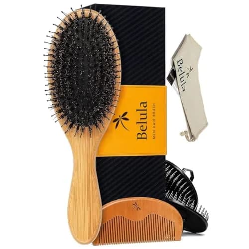 Belula Men's Hair Grooming Set, Boar Bristle & Nylon Brush, Comb, Bag | Natural Conditioning & Styling thumbnail 1