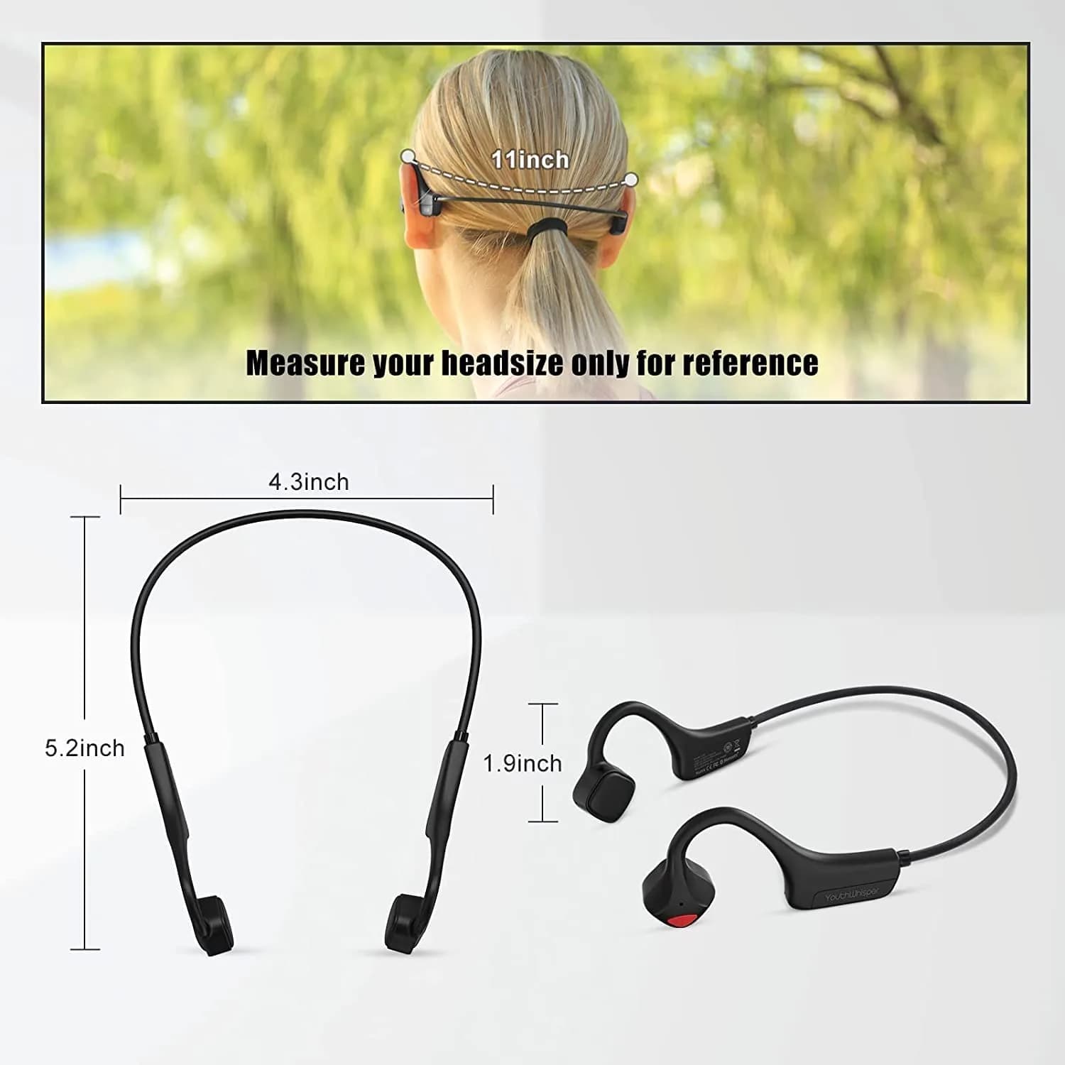 YouthWhisper Bone Conduction Headphones Bluetooth, Wireless Open-Ear Headset with Mic, Titanium Lightweight 10m Range - view 7