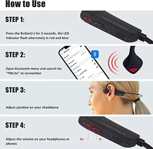 YouthWhisper Bone Conduction Headphones Bluetooth, Wireless Open-Ear Headset with Mic, Titanium Lightweight 10m Range thumbnail 9