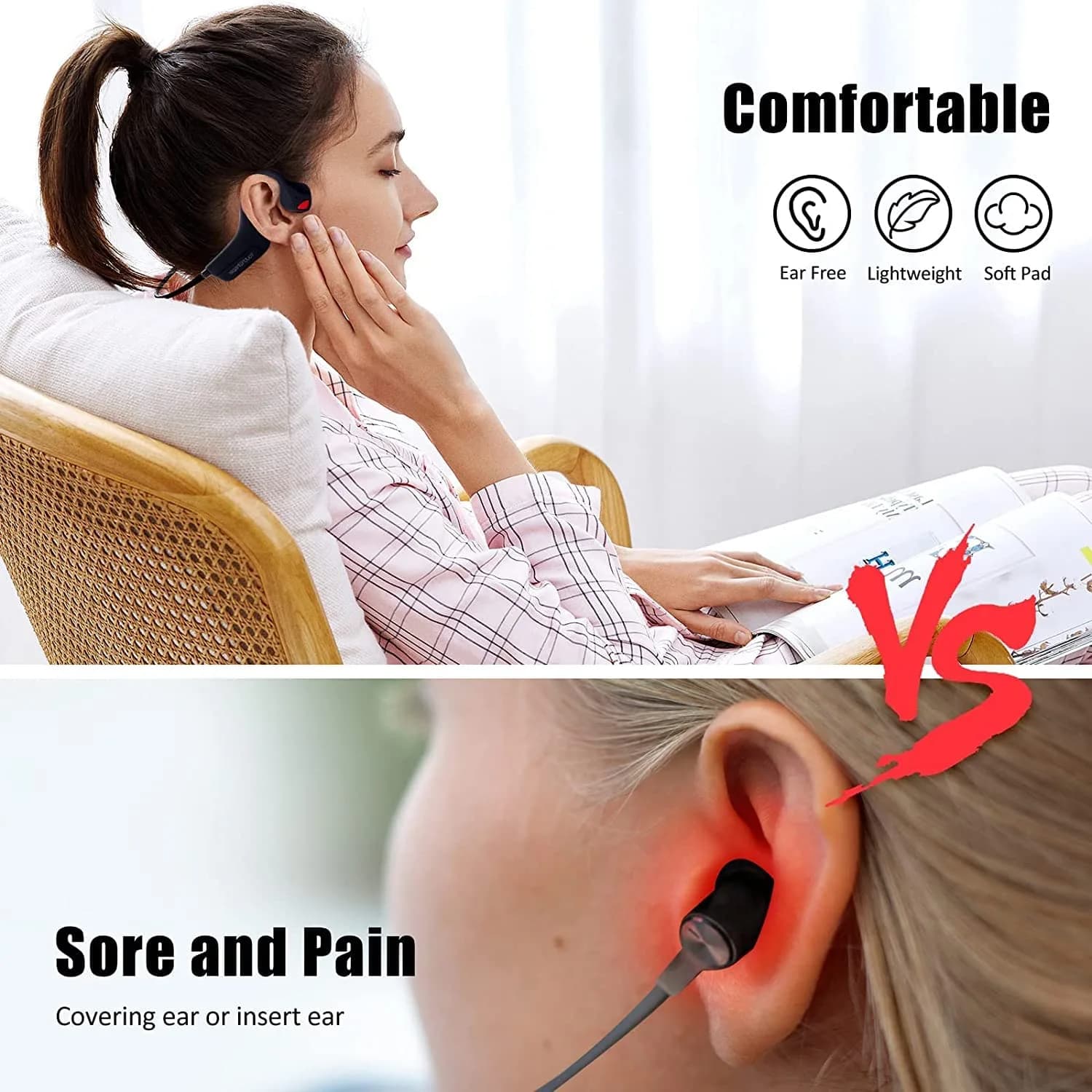 YouthWhisper Bone Conduction Headphones Bluetooth, Wireless Open-Ear Headset with Mic, Titanium Lightweight 10m Range - view 3