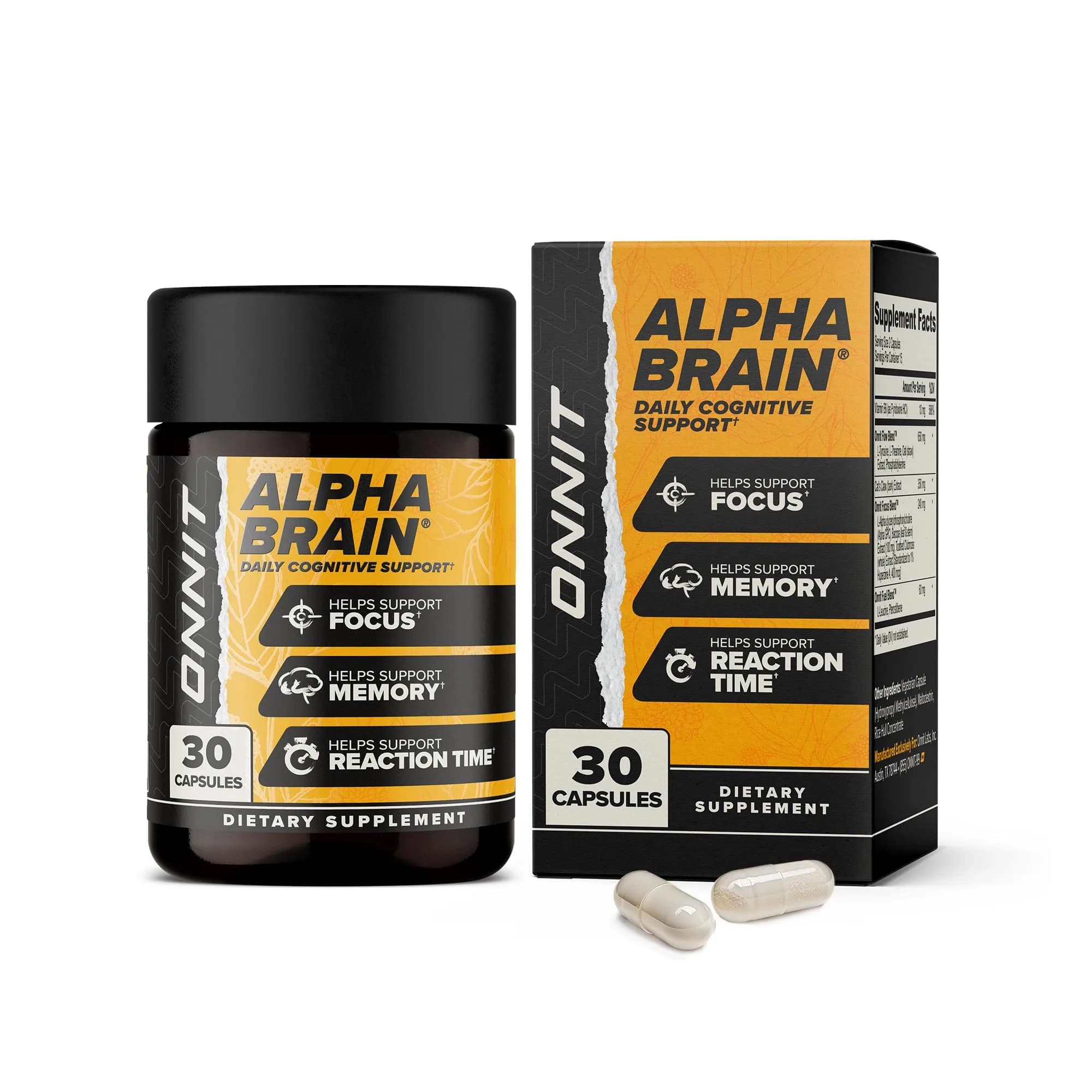 ONNIT Alpha Brain Nootropic Brain Supplement for Focus & Memory, 30 Count | Cognitive Support for Men & Women