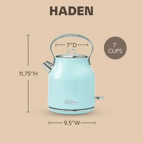 Haden Heritage 1.7 Liter Stainless Steel Retro Electric Tea Kettle with Auto Shutoff and Dry Boil Protection, Light Turquoise thumbnail 4