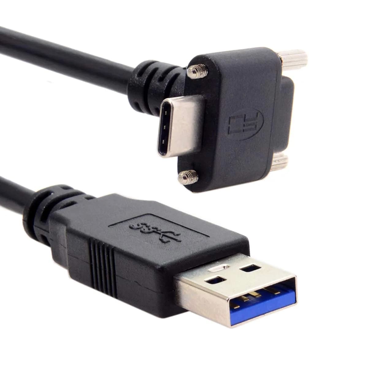 JSER USB 3.1 Type-C Dual Screw Locking Data Cable 3.0M | 90° Angled Connector for Camera — 3.0m