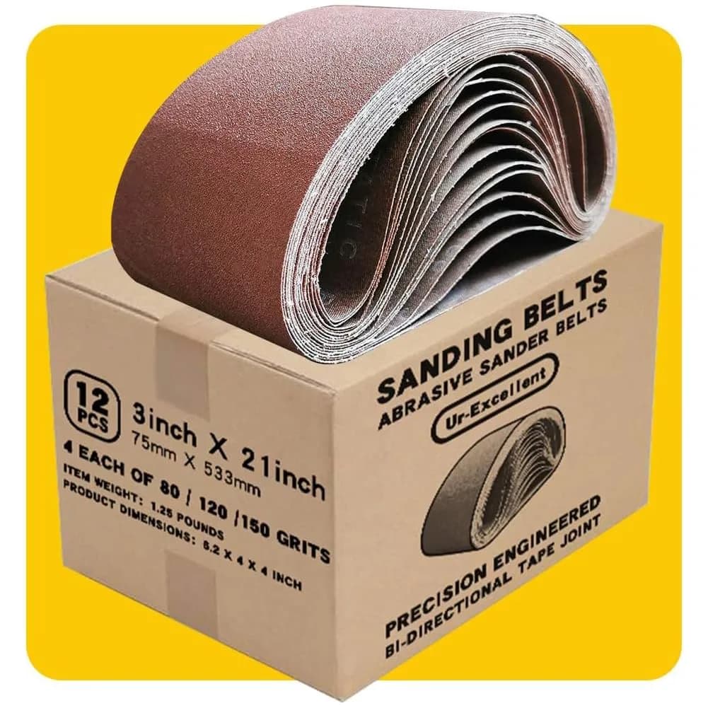 TPmax 1x30 inch Sanding Belt Pack | Aluminum Oxide, 12 Pcs, Assorted Grits for Power Sander — 3x21in