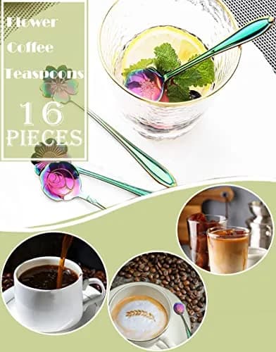 ESRISE 16 Pcs Teaspoon Tea Spoons | Stainless Steel Cute Flower Design (12.5cm) thumbnail 4
