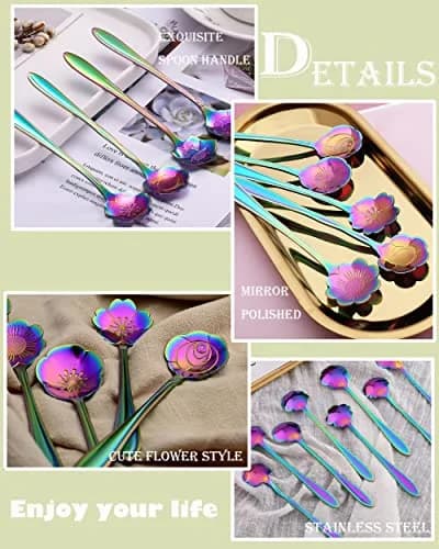 ESRISE 16 Pcs Teaspoon Tea Spoons | Stainless Steel Cute Flower Design (12.5cm) thumbnail 5
