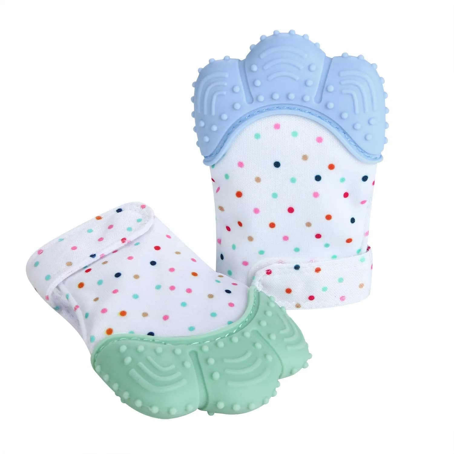 PandaEar Soothing Teething Mitten 2 Pack | Food-Grade Silicone Baby Mittens for Sore Gums (0-12 Months, Blue Green) — Blue Green