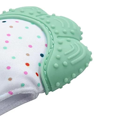 PandaEar Soothing Teething Mitten 2 Pack | Food-Grade Silicone Baby Mittens for Sore Gums (0-12 Months, Blue Green) thumbnail 4