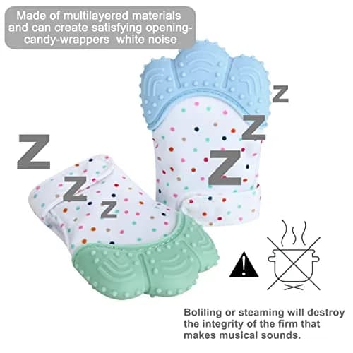 PandaEar Soothing Teething Mitten 2 Pack | Food-Grade Silicone Baby Mittens for Sore Gums (0-12 Months, Blue Green) thumbnail 7