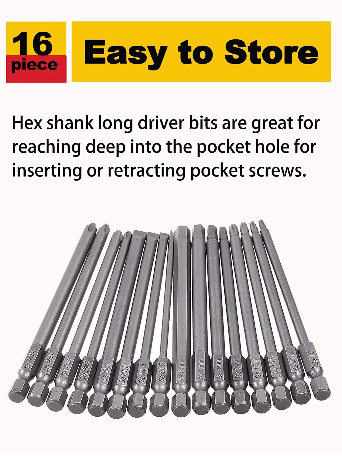 Rocaris 16-Piece Magnetic Screwdriver Bit Set 100mm (3.93") | S2 Steel for Power Tools - view 5