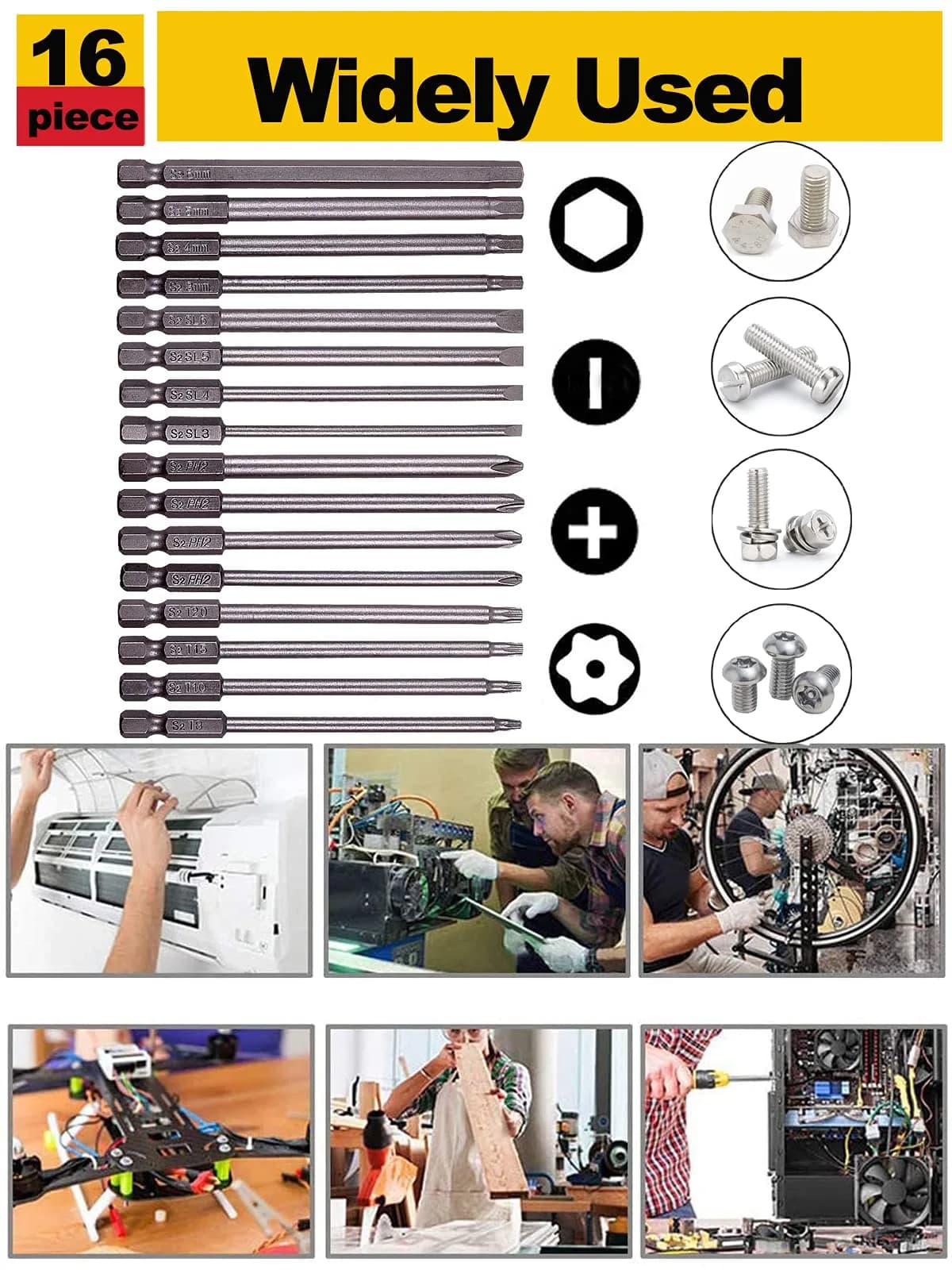 Rocaris 16-Piece Magnetic Screwdriver Bit Set 100mm (3.93") | S2 Steel for Power Tools - view 6