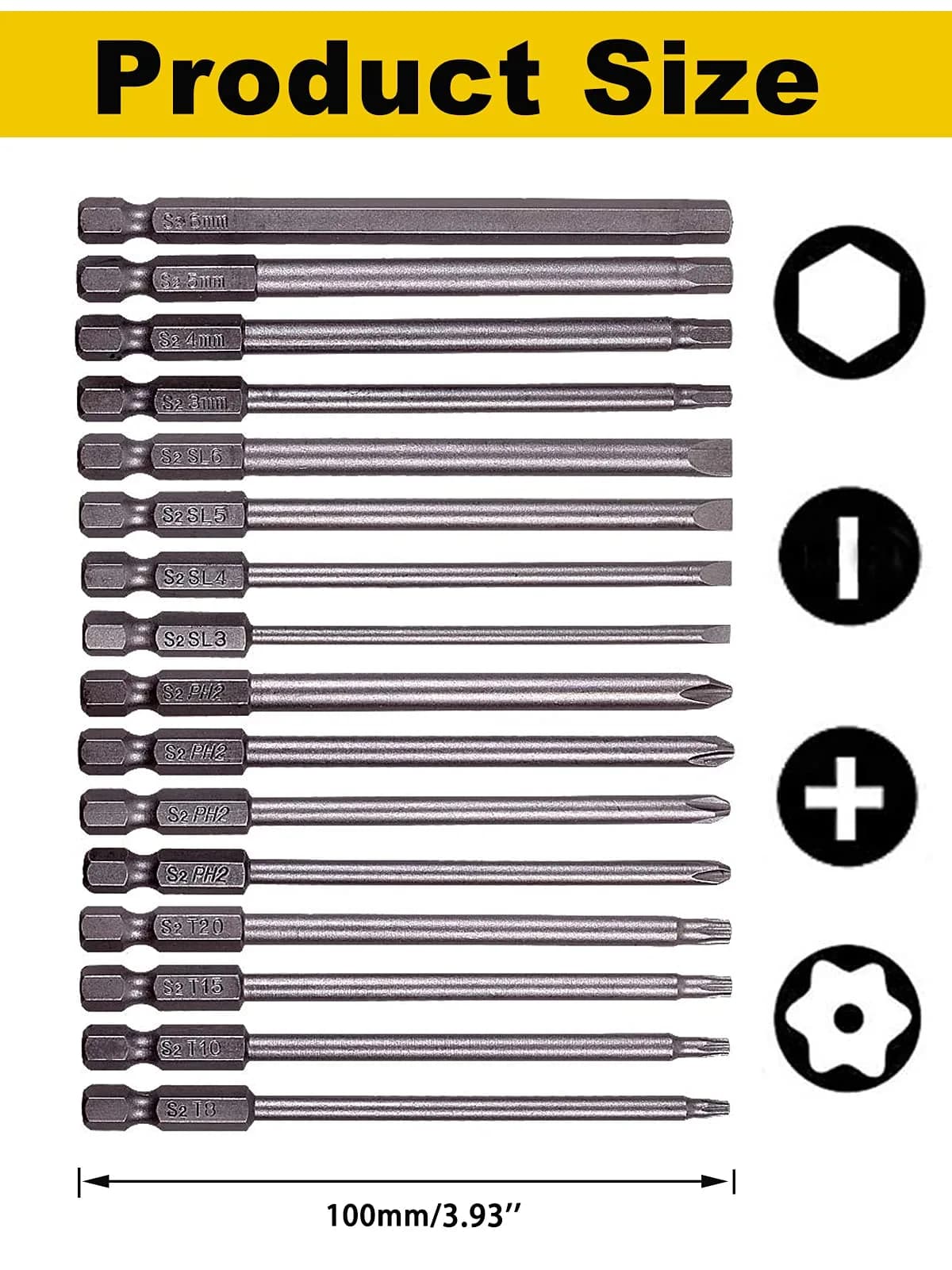 Rocaris 16-Piece Magnetic Screwdriver Bit Set 100mm (3.93") | S2 Steel for Power Tools - view 2