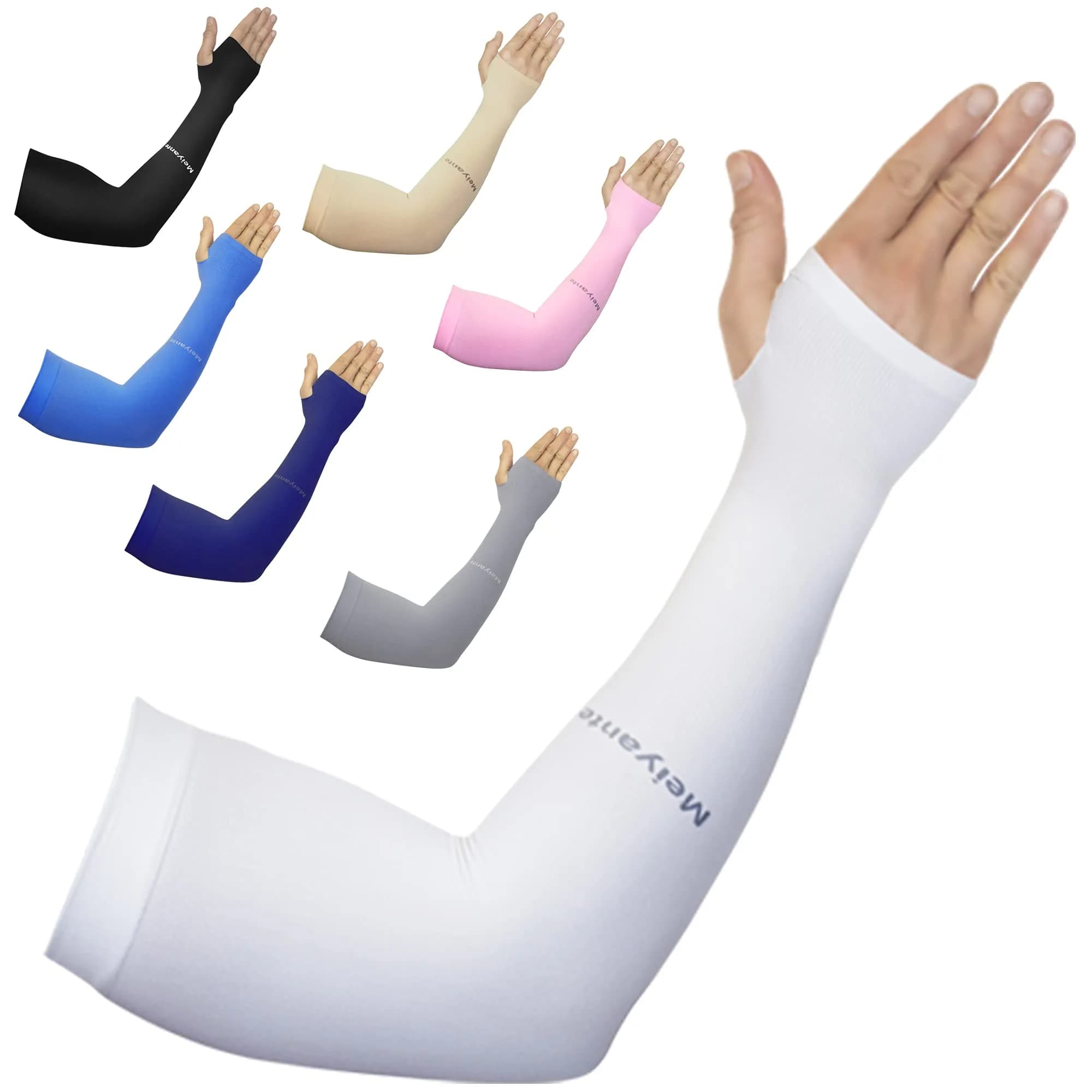 Meiyante UV Sun Protection Arm Sleeves with Thumb Holes for Women, White 39.6 cm (15.6 in) | UPF 50+ Cooling Fabric — White-palm