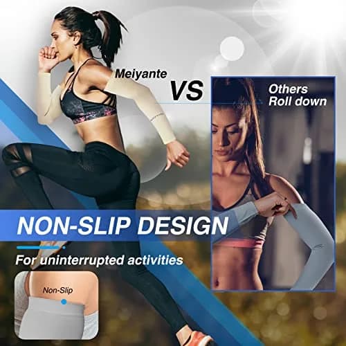 Meiyante UV Sun Protection Arm Sleeves with Thumb Holes for Women, White 39.6 cm (15.6 in) | UPF 50+ Cooling Fabric thumbnail 5