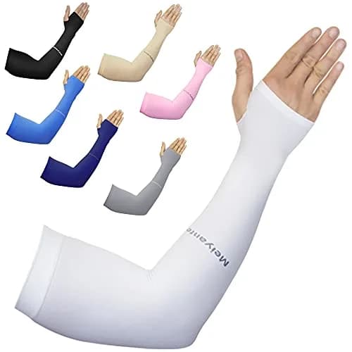 Meiyante UV Sun Protection Arm Sleeves with Thumb Holes for Women, White 39.6 cm (15.6 in) | UPF 50+ Cooling Fabric thumbnail 1