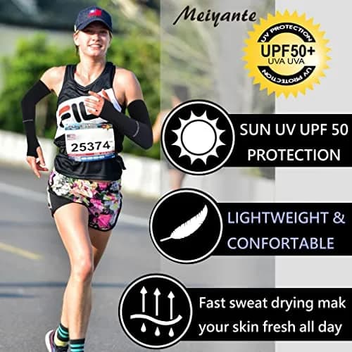 Meiyante UV Sun Protection Arm Sleeves with Thumb Holes for Women, White 39.6 cm (15.6 in) | UPF 50+ Cooling Fabric thumbnail 9