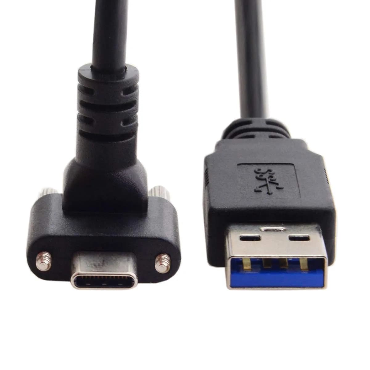 JSER USB 3.1 Type-C Dual Screw Locking Data Cable 1.2m | 90° Up/Down Angled Connector for Camera — 1.2m
