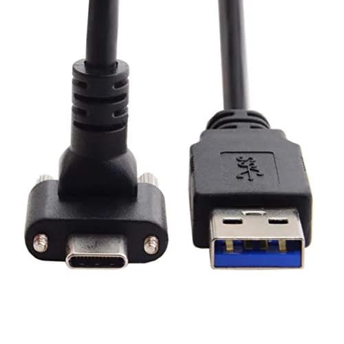 JSER USB 3.1 Type-C Dual Screw Locking Data Cable 1.2m | 90° Up/Down Angled Connector for Camera thumbnail 1