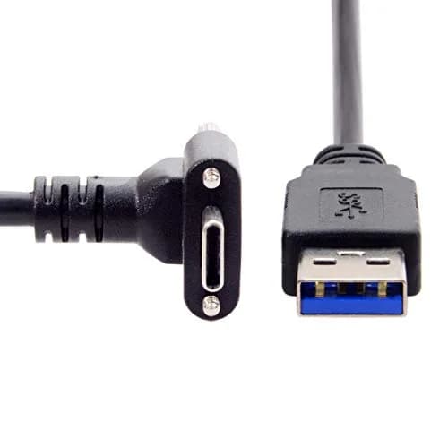 JSER USB 3.1 Type-C Dual Screw Locking Data Cable 1.2m | 90° Up/Down Angled Connector for Camera thumbnail 3