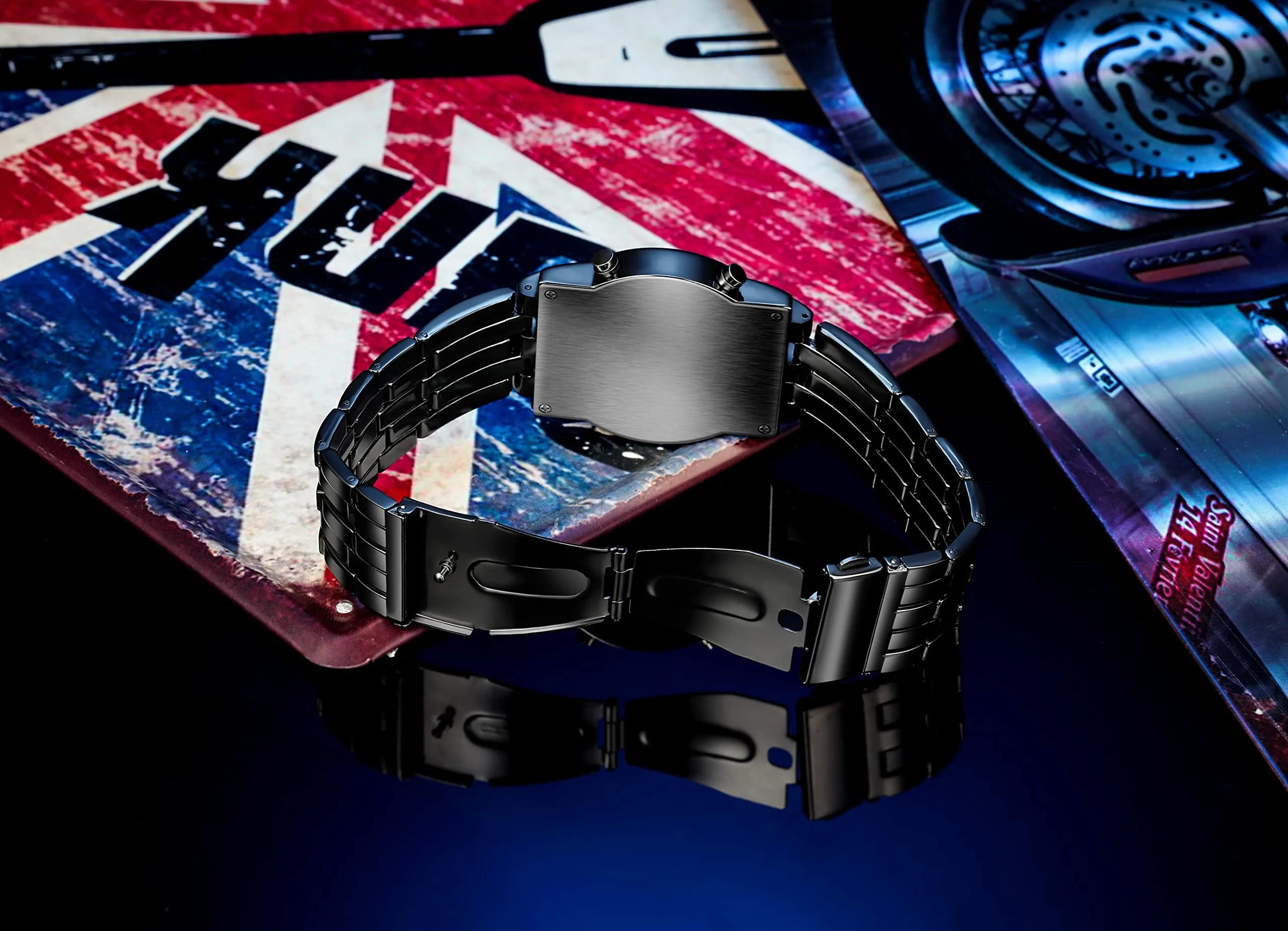 MASTOP Binary Matrix Blue LED Digital Stainless Steel Watch (Black Blue) | Unique Cyberpunk Style for Men - view 5