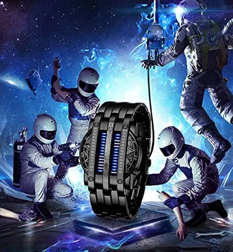 MASTOP Binary Matrix Blue LED Digital Stainless Steel Watch (Black Blue) | Unique Cyberpunk Style for Men thumbnail 6