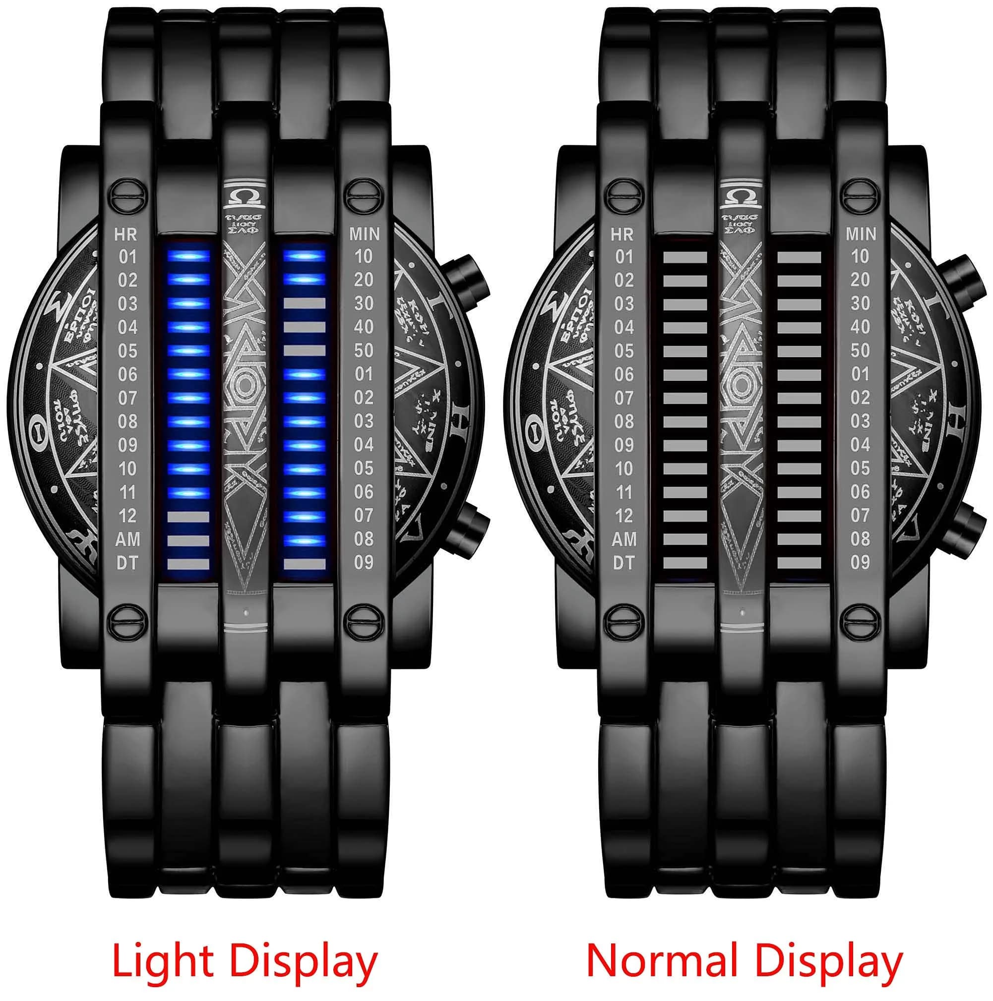MASTOP Binary Matrix Blue LED Digital Watch Men's Black Plated with Black Blue Chip - view 2