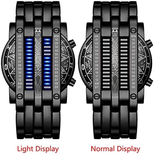 MASTOP Binary Matrix Blue LED Digital Stainless Steel Watch (Black Blue) | Unique Cyberpunk Style for Men thumbnail 2