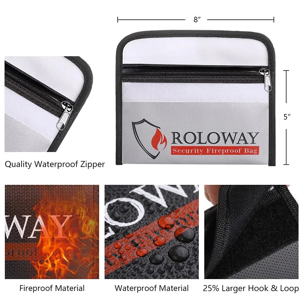 ROLOWAY Fireproof Document Bag 13cm x 20cm (5 x 8 inches) | Non-Itchy Silicone Coated Fiberglass - view 2