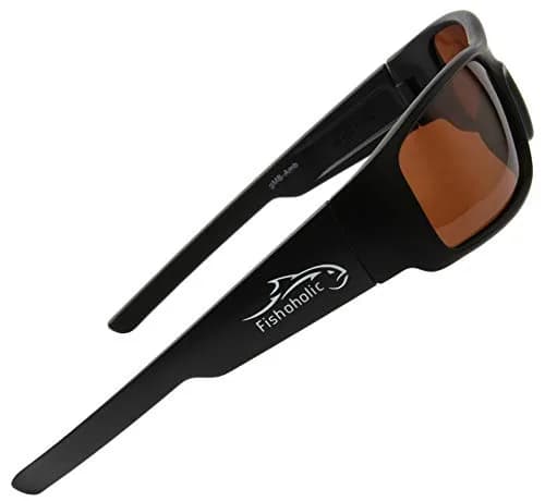 Fishoholic Polarized Fishing Sunglasses with Amber Lens & Matte Black Frame | UV400 Protection, 120mm Arm thumbnail 3
