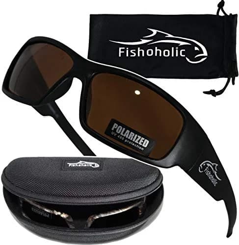 Fishoholic Polarized Fishing Sunglasses with Amber Lens & Matte Black Frame | UV400 Protection, 120mm Arm - main product image
