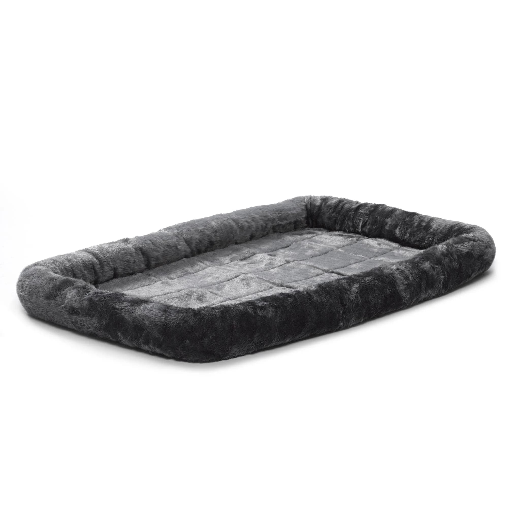 New World Pet Bed - Gray Faux Fur Bolster, 48 x 30 inches | Extra-Large Support & Comfort