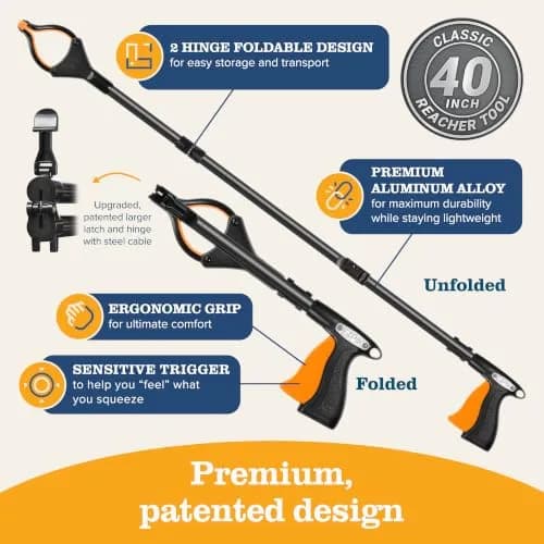EZPIK Classic 40” Folding Grabber Reacher Tool with Dual Magnets | Heavy Duty Trash Picker for Seniors & Disabled Users thumbnail 6