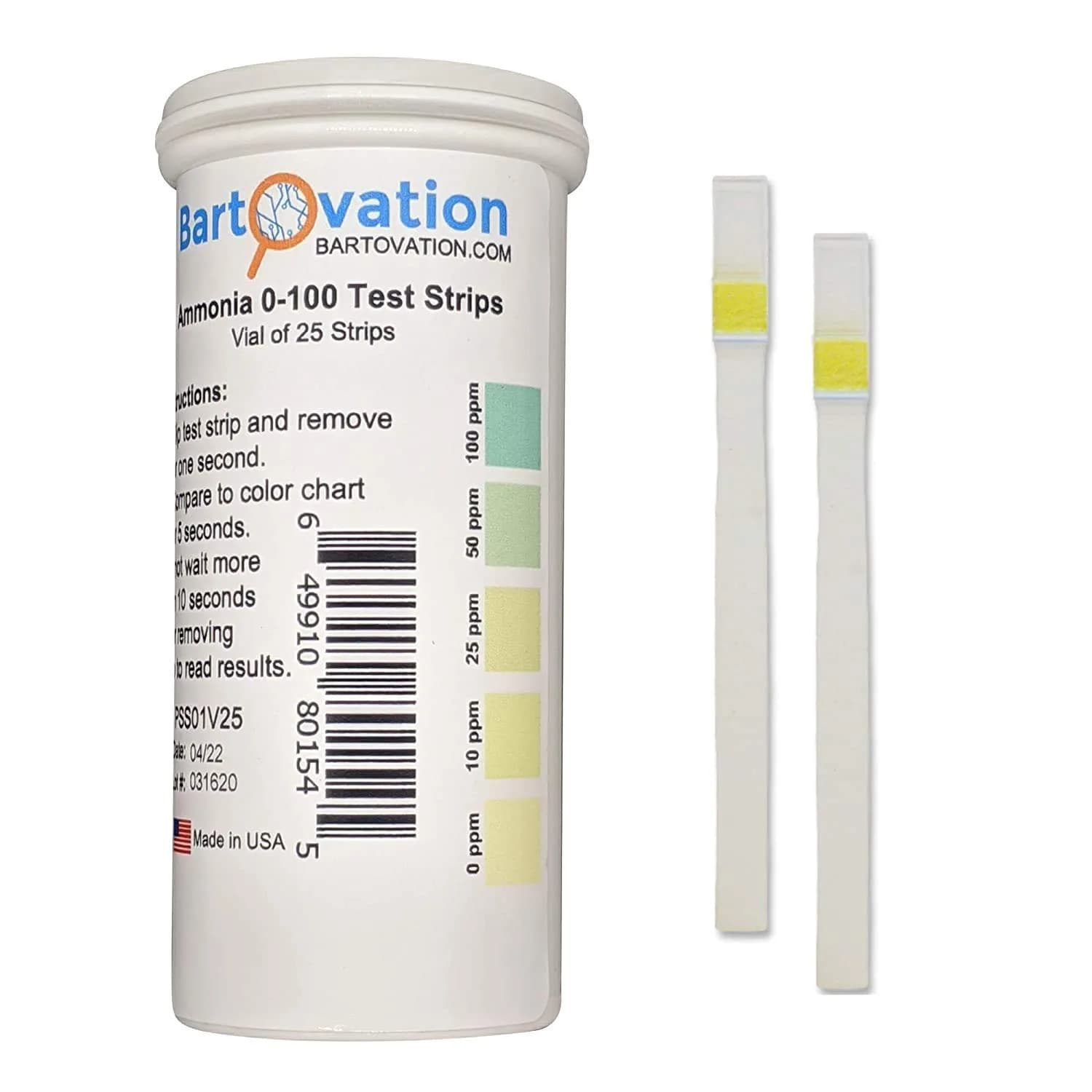 Bartovation Ammonia Test Strips 0-100 ppm Vial of 25 Strips | Industrial Water Quality Testing