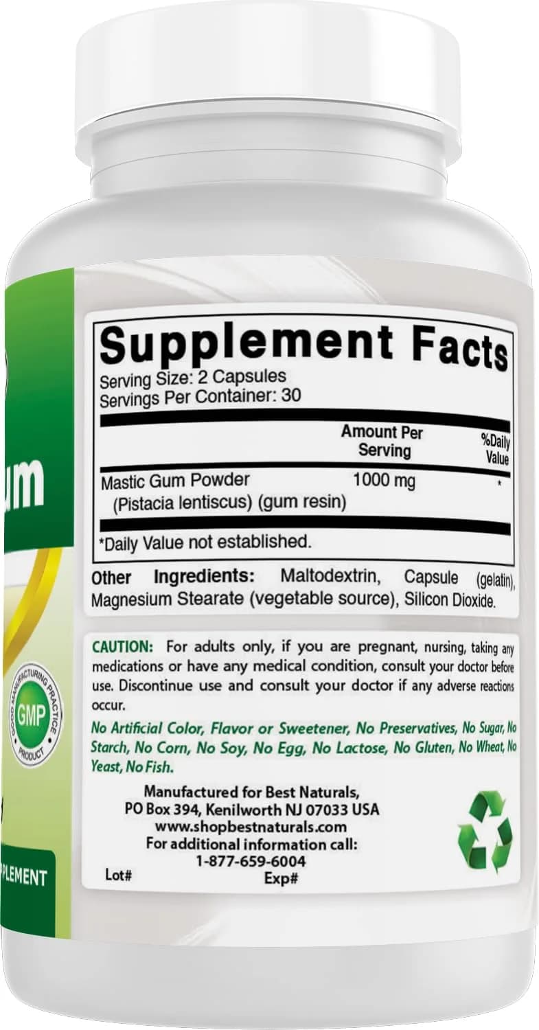 Best Naturals Mastic Gum Capsules 500 mg 120 Count | Supports Stomach & Duodenal Health - view 6