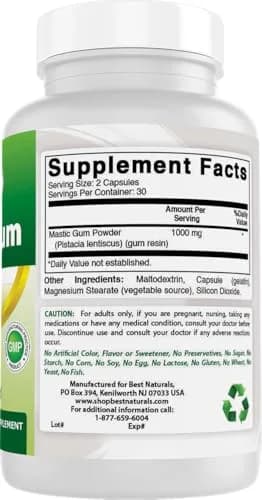 Best Naturals Mastic Gum Capsules 500 mg 120 Count | Supports Stomach & Duodenal Health thumbnail 6